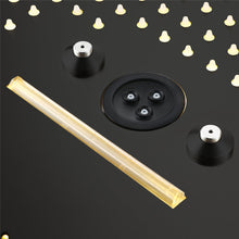 Carregar imagem no visualizador da galeria, Flushed Mounted Matte Black 16'' x 16'' Shower Head: Featuring 64 LED Lights, Music, Rainfall, Waterfall, Mist, 360 Degrees Rotation, and Hydro Jet Technology