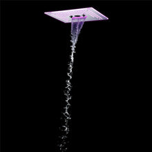 Carregar imagem no visualizador da galeria, Flushed Mounted Brushed Nickel 16'' x 16'' Shower Head: Featuring 64 LED Lights, Music, Rainfall, Waterfall, Mist, 360 Degrees Rotation, and Hydro Jet Technology