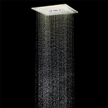 Cargar imagen en el visor de la galería, 16-Inch Brushed Nickel Flush Mount Rainfall-Waterfall-Mist Hydro-Water Massage, 5-Way Digital Thermostatic Shower System with 64 LED Lights and Bluetooth Music Integration
