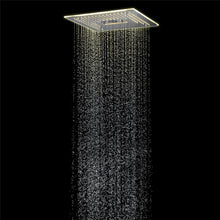 Carregar imagem no visualizador da galeria, Flushed Mounted Matte Black 16'' x 16'' Shower Head: Featuring 64 LED Lights, Music, Rainfall, Waterfall, Mist, 360 Degrees Rotation, and Hydro Jet Technology