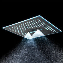Carregar imagem no visualizador da galeria, Flushed Mounted Matte Black 16'' x 16'' Shower Head: Featuring 64 LED Lights, Music, Rainfall, Waterfall, Mist, 360 Degrees Rotation, and Hydro Jet Technology