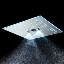 Carregar imagem no visualizador da galeria, Flushed Mounted Brushed Nickel 16'' x 16'' Shower Head: Featuring 64 LED Lights, Music, Rainfall, Waterfall, Mist, 360 Degrees Rotation, and Hydro Jet Technology