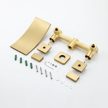 Carregar imagem no visualizador da galeria, Brushed Gold Wall Mount Waterfall Bathroom Sink Faucet with Overflow Brass Pop-Up Drain