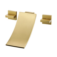 Carregar imagem no visualizador da galeria, Brushed Gold Wall Mount Waterfall Bathroom Sink Faucet with Overflow Brass Pop-Up Drain