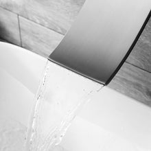 Load image into Gallery viewer, Brushed Nickel Wall Mount Waterfall Bathroom Sink Faucet with Overflow Brass Pop-Up Drain