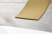 Carregar imagem no visualizador da galeria, Brushed Gold Wall Mount Waterfall Bathroom Sink Faucet with Overflow Brass Pop-Up Drain
