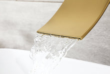 Carregar imagem no visualizador da galeria, Brushed Gold Wall Mount Waterfall Bathroom Sink Faucet with Overflow Brass Pop-Up Drain