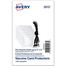 Load image into Gallery viewer, Avery CDC Vaccine Card Holders and Lanyards, 4" x 3", Landscape, 5 Prepunched ID Card Holders and Lanyards (02913)e