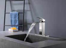 Carregar imagem no visualizador da galeria, Brushed nickel or matte black or brushed gold waterfall Bathroom Faucet brass with plate and brass pop up drain