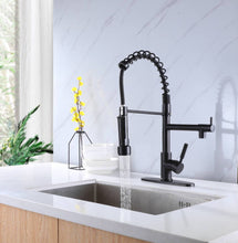 Cargar imagen en el visor de la galería, Matte Black High Arc brass Kitchen Sink Faucet Pull Down metal Spray with deck plate and lock ring