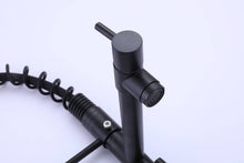 Cargar imagen en el visor de la galería, Matte Black High Arc brass Kitchen Sink Faucet Pull Down metal Spray with deck plate and lock ring
