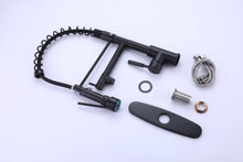 Cargar imagen en el visor de la galería, Matte Black High Arc brass Kitchen Sink Faucet Pull Down metal Spray with deck plate and lock ring