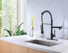 Cargar imagen en el visor de la galería, Matte Black High Arc brass Kitchen Sink Faucet Pull Down metal Spray with deck plate and lock ring