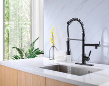 Cargar imagen en el visor de la galería, Matte Black High Arc brass Kitchen Sink Faucet Pull Down metal Spray with deck plate and lock ring