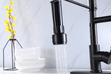 Cargar imagen en el visor de la galería, Matte Black High Arc brass Kitchen Sink Faucet Pull Down metal Spray with deck plate and lock ring