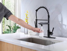 Cargar imagen en el visor de la galería, Matte Black High Arc brass Kitchen Sink Faucet Pull Down metal Spray with deck plate and lock ring
