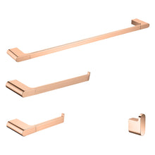 Carregar imagem no visualizador da galeria, Luxurious 4-Piece Brass Rose Gold Bathroom Hardware Set: Towel Bar, Towel Ring, Toilet Paper Holder, Robe Hook, and Tower Holder - Wall Mounted