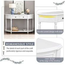 Load image into Gallery viewer, Retro Circular Curved Design Console Table with Open Style Shelf Solid Wooden Frame and Legs Two Top Drawers (White