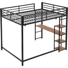 Carregar imagem no visualizador da galeria, Full Size Metal Loft Bed with Built-in Desk and Storage Shelves, Black