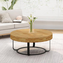 Carregar imagem no visualizador da galeria, 31.5" Modern round coffee table Wooden carving pattern coffee table with metal legs for living room reception room office Golden
