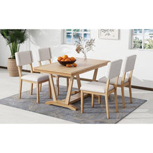 Carregar imagem no visualizador da galeria, Rustic 5-piece Dining Table Set with 4 Upholstered Chairs, 59-inch Rectangular Dining Table with Trestle Table Base, Naural