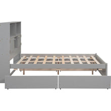 Carregar imagem no visualizador da galeria, Full Size Platform Bed with Storage Headboard, Charging Station and 4 Drawers, Gray