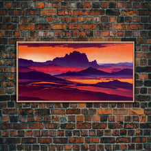 Load image into Gallery viewer, Arizona Desert Landscape at Sunset, Vaporwave Style Landscape, Cool Office Art, Ready To Hang Framed Canvas Print, Oversize Wall Art