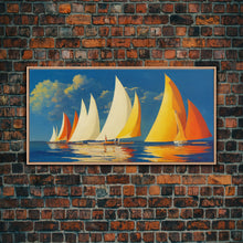 Load image into Gallery viewer, Art Deco Sailboats, Sailing Art, Sailing on the open sea, Wall Decor, Ready To Hang Framed Canvas Print, Oversize Wall Art