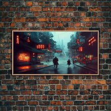 Load image into Gallery viewer, Cyberpunk City, Bladerunner Vibes Dystopian Cityscape, Wall Decor, Ready To Hang Framed Canvas Print, Oversize Wall Art