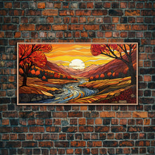 Carregar imagem no visualizador da galeria, Fall Wall Art, Abstract Wall Print, Sunset Art, River Art, Canvas Print, Wall Hanging, Panoramic Art, Nature Lover Gift, Above Bed Decor