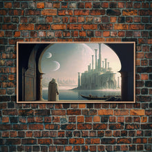 Load image into Gallery viewer, Two Moon Alien World, Dune Inspired Art, Framed Canvas Print, Scifi Art