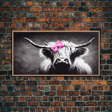 Load image into Gallery viewer, Cute Highland cattle canvas, wall art, Farmhouse decor, Cow Black White print Rustic wall decor Animals painting Scottish cow wall art