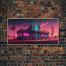 Load image into Gallery viewer, Art Deco Cyberpunk Diner, Wild West Mashup Art, Framed Canvas Print, Neon Art, Wild West Concept Art