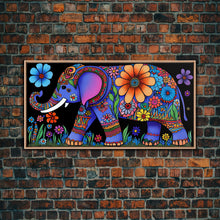Load image into Gallery viewer, Elephant Art, Wall Art, Framed Canvas Print, Canvas Art, Indian Style Abstract Elephant With Flowers