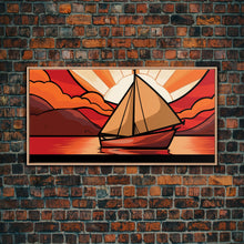 Carregar imagem no visualizador da galeria, Abstract Seascape Wall Art, Stained Glass Wall Decor, Sailboat Wall Art, Panoramic Wall Decor, Canvas Print, Wall Art, Framed Canvas Art