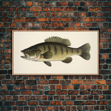 Carregar imagem no visualizador da galeria, Bass Fish Wall Decor, Animal Wall Art, Nature Wall Art, Minimalist Art, Panoramic Wall Decor, Canvas Print, Wall Art, Framed Canvas Art