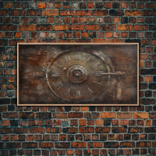Load image into Gallery viewer, Clock Wall Decor, Steampunk Wall Art, Brown Grunge Wall Art, Panoramic Wall Decor, Canvas Print, Wall Art, Framed Canvas Art