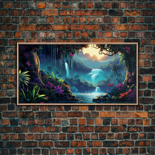 Carregar imagem no visualizador da galeria, Fantasy Forest Wall Art, Waterfalls, Forest Wall Art, Trees Wall Print, Panoramic Art, Wall Art, Canvas Art, Landscape Art, Gaming Wall Art