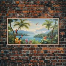 Load image into Gallery viewer, Animal Wall Art, Bird Art Print, Wall Hanging, Parrot Painting, Tropical Wall Art, Panoramic Art, Wall Art, Canvas Art, Landscape Art