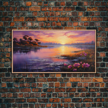 Load image into Gallery viewer, Beautiful Lake At Sunset, Framed Canvas Print, Landscape Oil Painting Print, Lakehouse Art, Lake Art, Lake House Decor, Nature Art