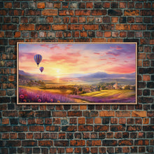 Load image into Gallery viewer, Beautiful Fields of Lavender, Framed Canvas Print, Wall Art, Boho Wall Decor, Sunset Painting, French Countryside, Farmhouse Art