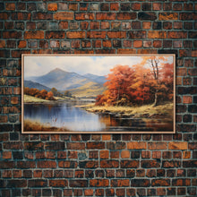 Carregar imagem no visualizador da galeria, Autumn By The Lake, Framed Canvas Print, Original Landscape Painting, Fall Decor, Boho Minimalist Farmhouse Decor, Rustic Art