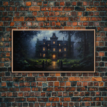 Load image into Gallery viewer, The Haunted House, Spooky Halloween Art, Haunted Victorian Mansion Framed Canvas Print, Horror Prints
