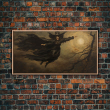 Cargar imagen en el visor de la galería, Cool Witch Art, The Flying Witch, Framed Canvas Print, Halloween Wall Art, Horror Prints, Halloween Decoration, Witch Print, Halloween Witch