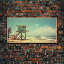 Load image into Gallery viewer, Beach Lifeguard Hut, Framed Canvas Print, Liminal Art, Framed Wall Decor, Beach Lifeguard Photography, Surf Art, Surf Print, Nautical Decor