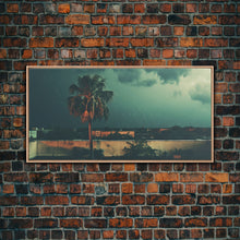 Carregar imagem no visualizador da galeria, A Miami Rain Storm, Framed Canvas Print, Liminal Art, Liminal Spaces, Framed Wall Art, Game Room Decor, Dark Moody Art