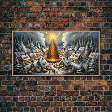 Carregar imagem no visualizador da galeria, Abstract Christmas Village Centerpiece Wall Art | Framed Canvas Print | Christmas Oil Painting Winter Wonderland | Retro Farmhouse Christmas
