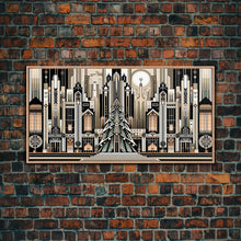 Load image into Gallery viewer, Art Deco Pattern Christmas Village - Framed Canvas Print - Retro Xmas Art - Christmas Decor - Christmas Wall Art - Christmas Art