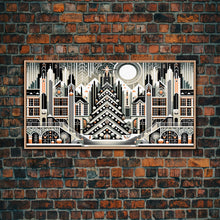 Load image into Gallery viewer, Art Deco Pattern Christmas Village - Framed Canvas Print - Retro Xmas Art - Christmas Decor - Christmas Wall Art - Christmas Art - Art Deco