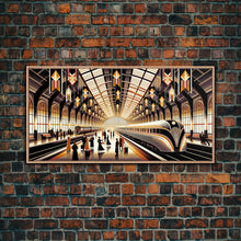 Load image into Gallery viewer, Art Deco Train Station - Retro Decor - Framed Canvas Print - Subway Art - Art Deco Pattern - Unique Retro Wall Art - Gift For Him